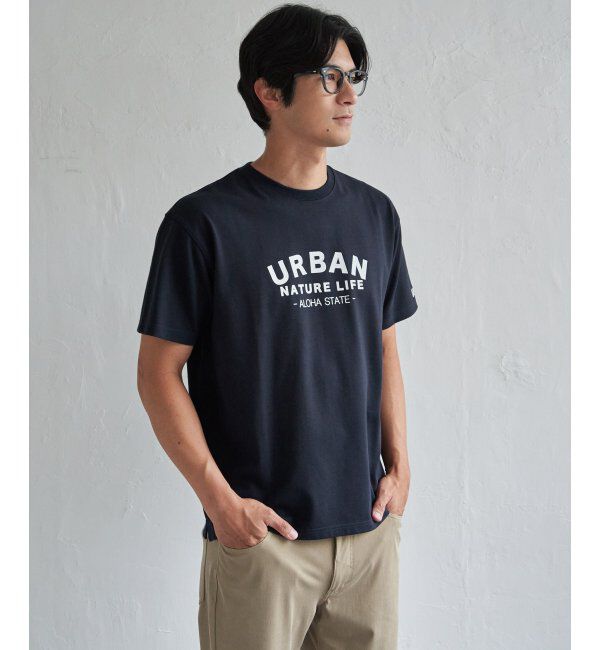 ikka「URBAN NATURE LIFE アーバンネイチャーライフ 鹿の子フロッキープリントTシャツ」|Tシャツ・カットソー|ネイビーブルー