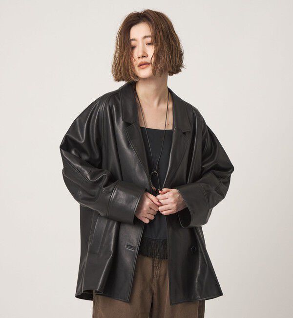 conte「＜conte＞ラムレザー ダブル ジャケットコート」|その他|BLACK