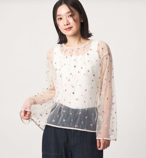 UNITED ARROWS green label relaxing「【WEB限定】＜at ease＞チュール シシュウ プルオーバー」|Tシャツ・カットソー|