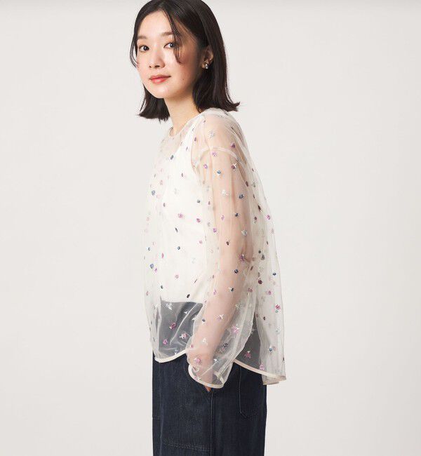 UNITED ARROWS green label relaxing「【WEB限定】＜at ease＞チュール シシュウ プルオーバー」|Tシャツ・カットソー|