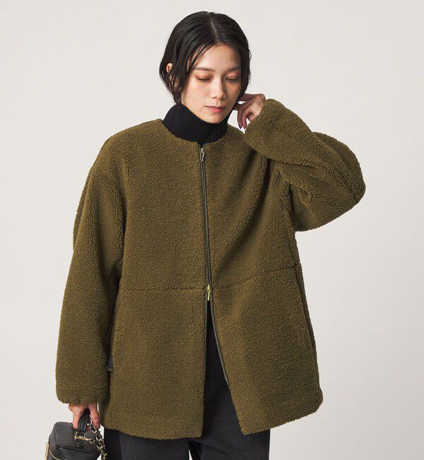 UNITED ARROWS green label relaxing「［size SHORTあり］ボア ノーカラー ブルゾン」|ブルゾン・スタジャン|OLIVE