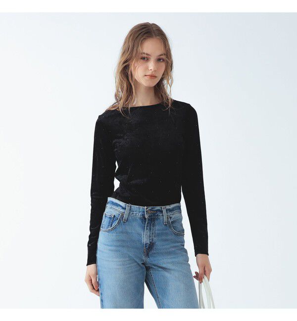Ray BEAMS 「ホット フィックス フロッキー クルーネック」|Tシャツ・カットソー|BLACK