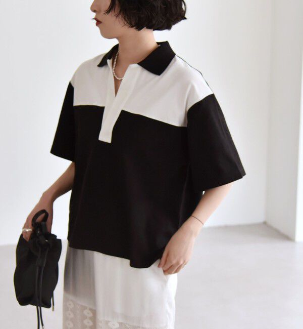 quaranciel「quaranciel:〈洗濯機可能〉カノコ スキッパー デザイン ワイド ポロシャツ」|Tシャツ・カットソー|