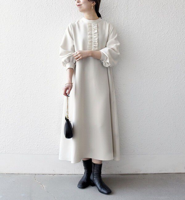 SHIPS any「〈洗濯機可能〉ダブルクロス フリル パフ スリーブ ワンピース［NAVY BLUE］」|ワンピース|