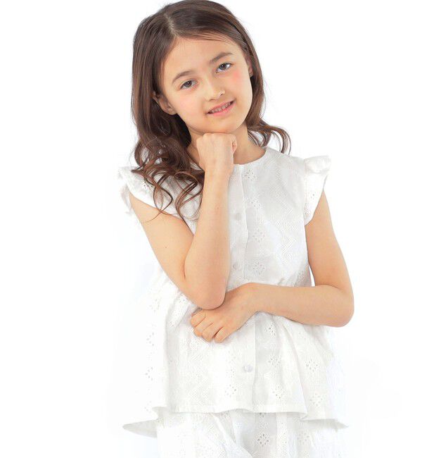 SHIPS KIDS「SHIPS KIDS:100～130cm / レース エンブロイダリー ペプラム ブラウス」|シャツ・ブラウス|
