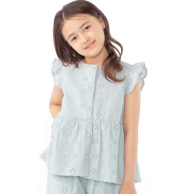 SHIPS KIDS「SHIPS KIDS:100～130cm / レース エンブロイダリー ペプラム ブラウス」|シャツ・ブラウス|