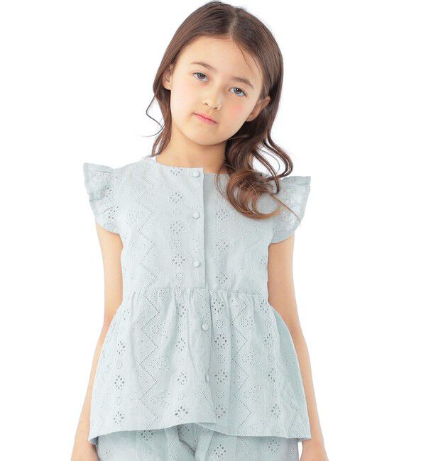 SHIPS KIDS「SHIPS KIDS:100～130cm / レース エンブロイダリー ペプラム ブラウス」|シャツ・ブラウス|