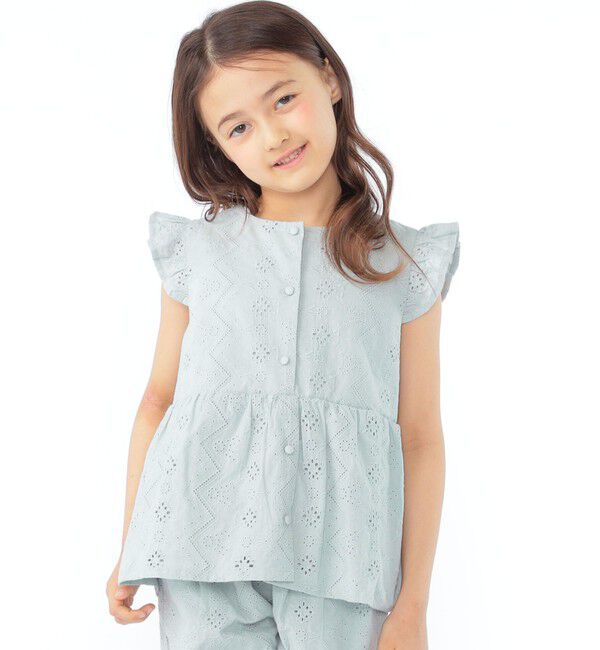 SHIPS KIDS「SHIPS KIDS:100～130cm / レース エンブロイダリー ペプラム ブラウス」|シャツ・ブラウス|