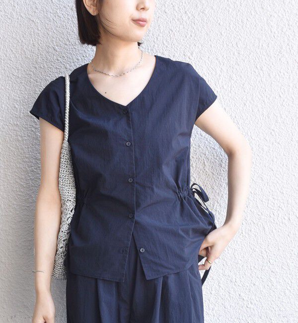SHIPS Colors 「SHIPS Colors:〈接触冷感・UVカット・透湿〉ファンクション ギャザー ブラウス◇」|シャツ・ブラウス|ネイビー