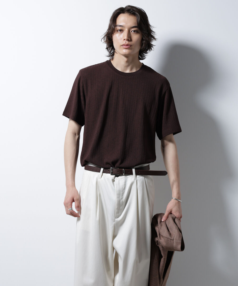 NANO universe「｢Damerino｣ヘリンボンクルーネックTシャツ/防シワ・吸水速乾・UVカット」|Tシャツ・カットソー|