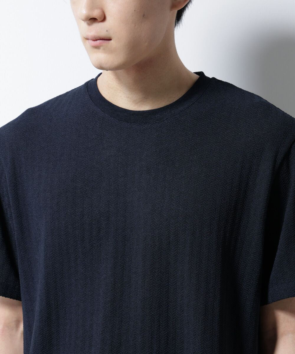 NANO universe「｢Damerino｣ヘリンボンクルーネックTシャツ/防シワ・吸水速乾・UVカット」|Tシャツ・カットソー|