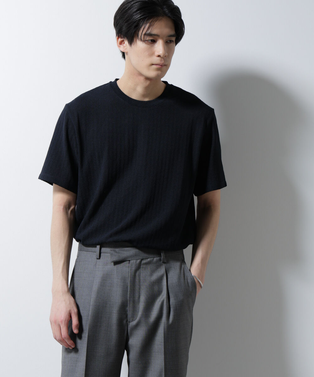 NANO universe「｢Damerino｣ヘリンボンクルーネックTシャツ/防シワ・吸水速乾・UVカット」|Tシャツ・カットソー|