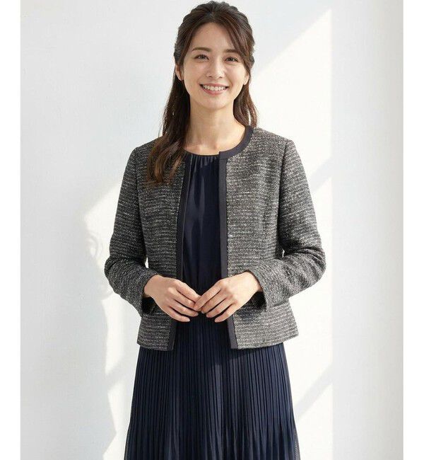 ANY SIS「リップルボーダーストレッチ ジャケット」|ノーカラージャケット|ﾈｲﾋﾞｰｼ
