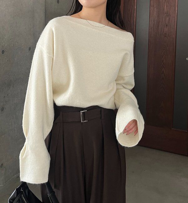  「【もちふわシリーズ】もちふわWOOLボートネックニット」|ニット・セーター|