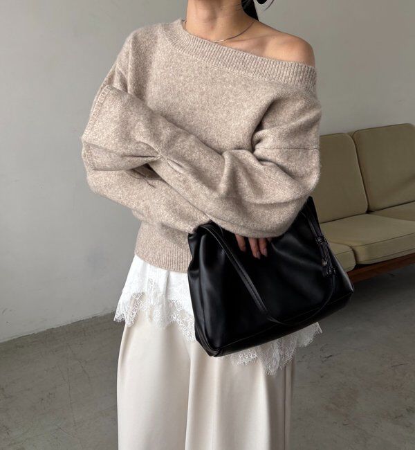  「【もちふわシリーズ】もちふわWOOLボートネックニット」|ニット・セーター|