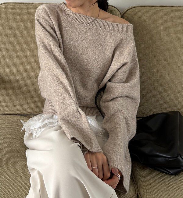  「【もちふわシリーズ】もちふわWOOLボートネックニット」|ニット・セーター|