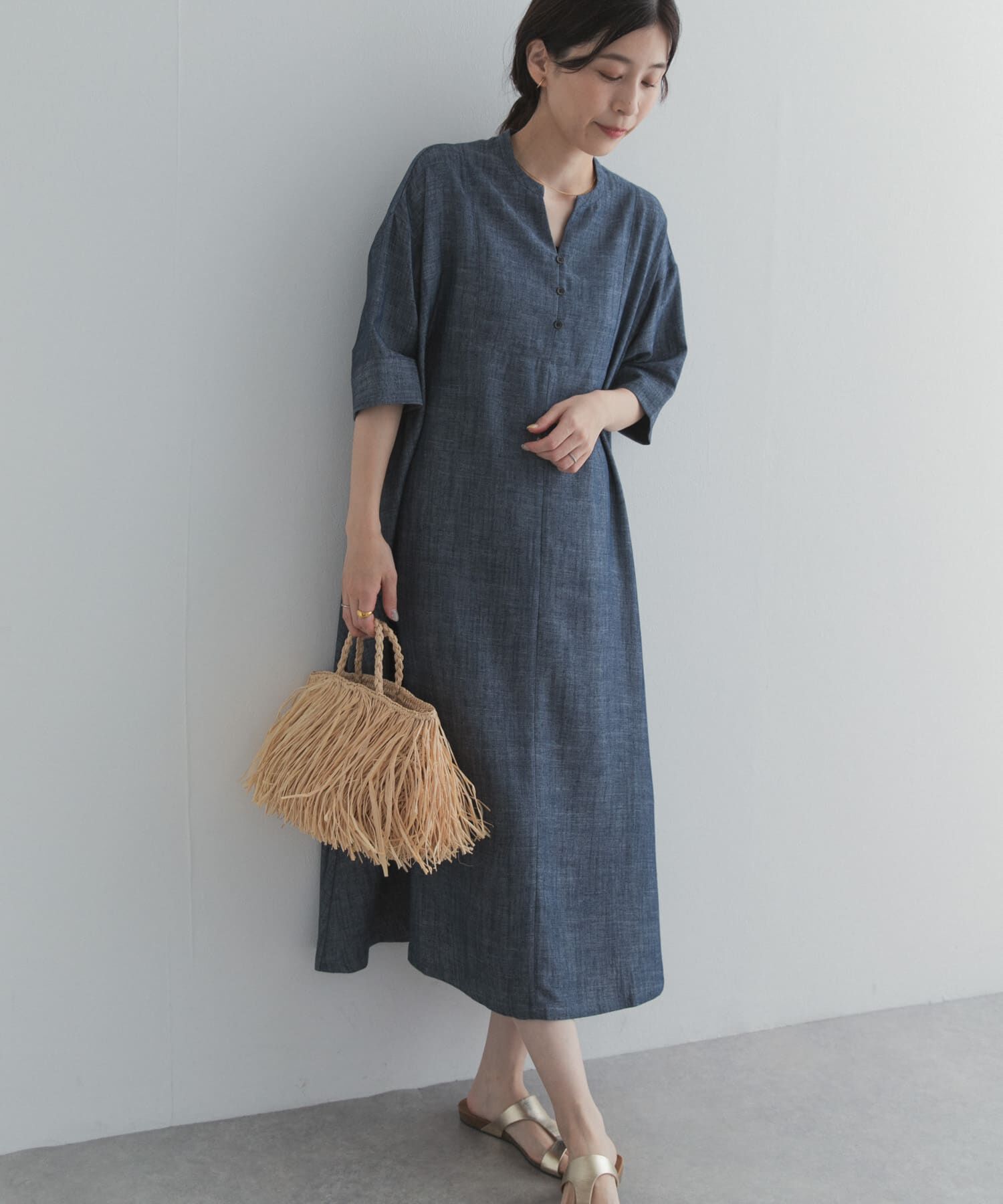 URBAN RESEARCH DOORS「リネン混5分袖ミディワンピース」|その他|