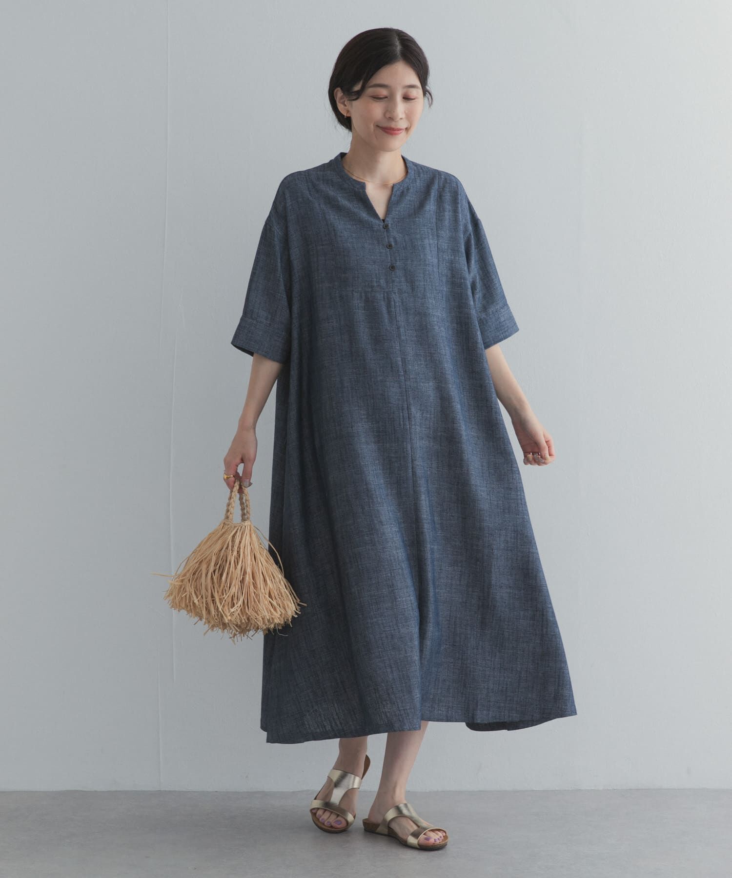 URBAN RESEARCH DOORS「リネン混5分袖ミディワンピース」|その他|