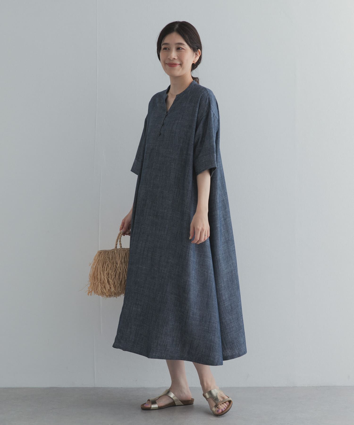 URBAN RESEARCH DOORS「リネン混5分袖ミディワンピース」|その他|