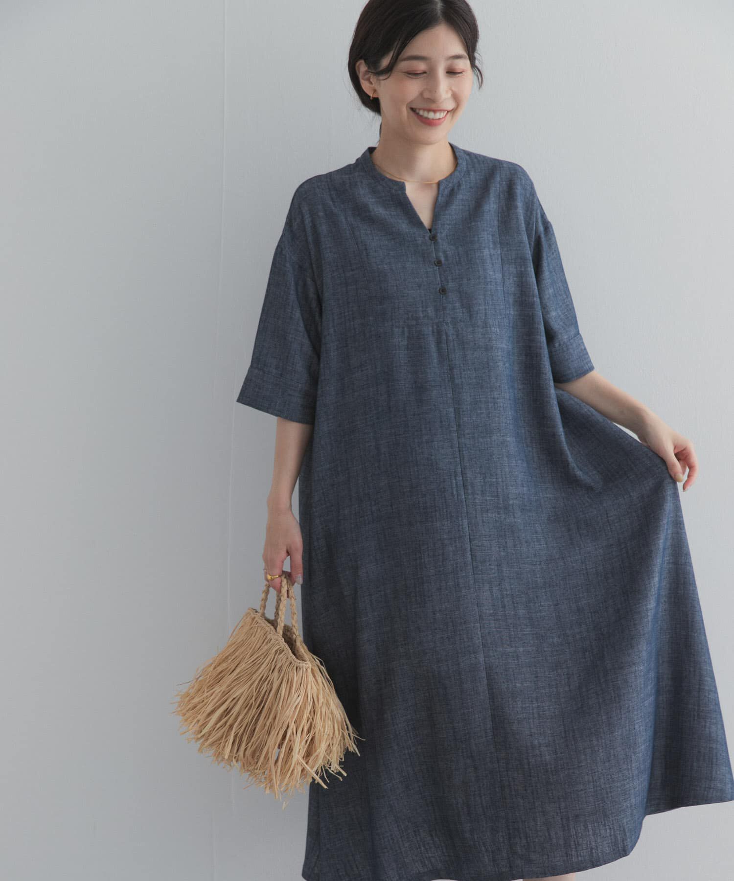 URBAN RESEARCH DOORS「リネン混5分袖ミディワンピース」|その他|
