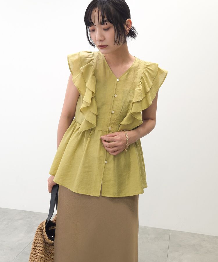 Green Parks「フリルノースリーブブラウス」|シャツ・ブラウス|Lime Green