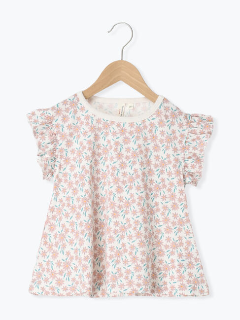 Samansa Mos2 Lagom「【吸水速乾】花柄フリル袖Tシャツ」|Tシャツ・カットソー|ピンク