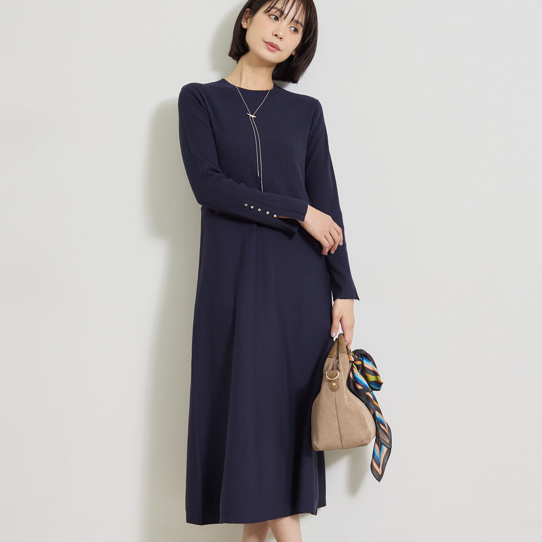 INDIVI「【一着でコーデ完成！】ニットコンビ 美スタイルワンピース」|ワンピース|ネイビー(594)