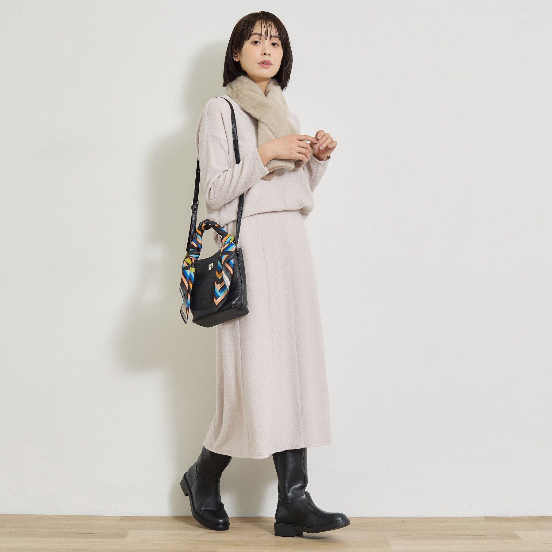 INDIVI「【風合い柔らか／SETUP可】ブークレ起毛ジャージフレアスカート」|スカート|