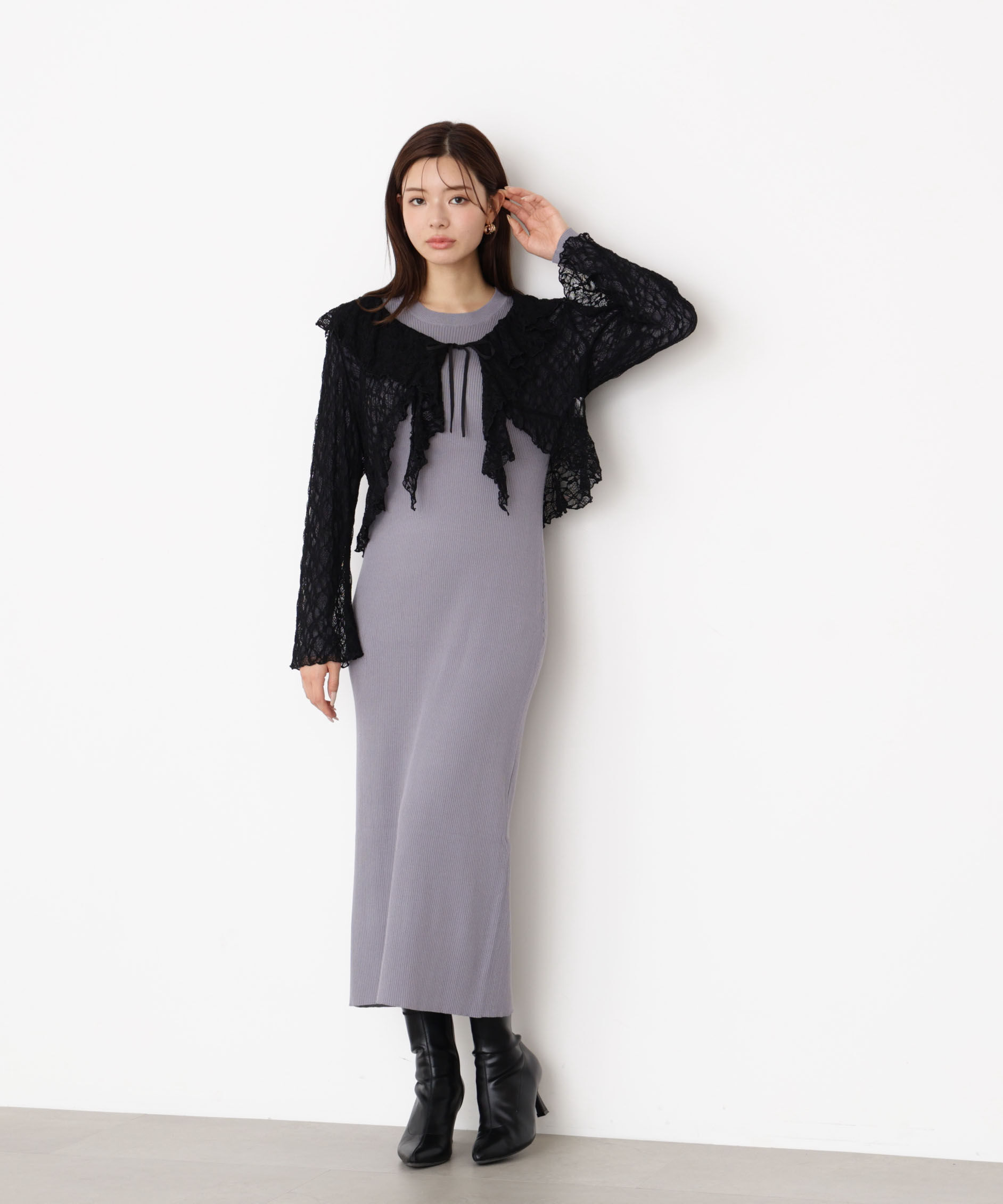 PROPORTION BODY DRESSING「フリルレースセットニットワンピース 25AW」|ワンピース|