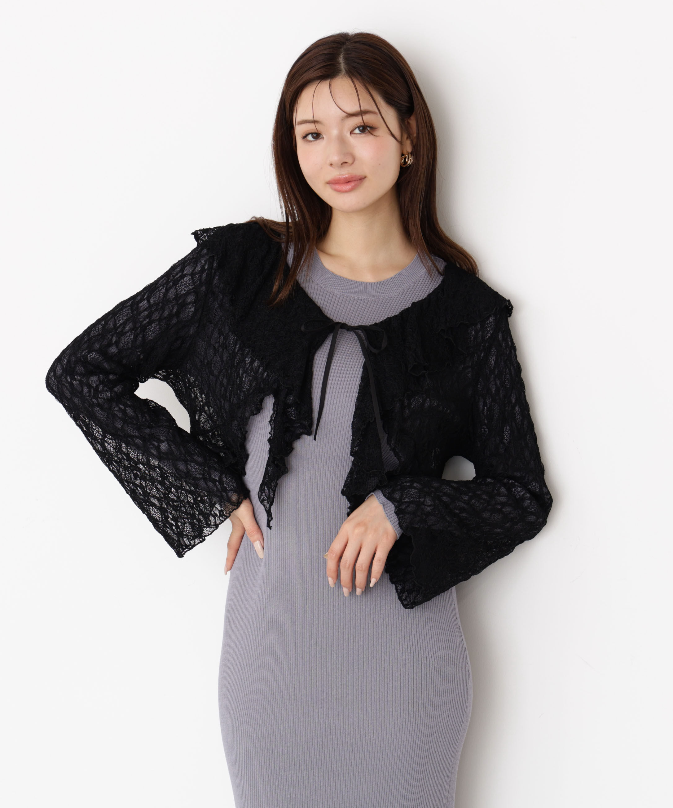 PROPORTION BODY DRESSING「フリルレースセットニットワンピース 25AW」|ワンピース|