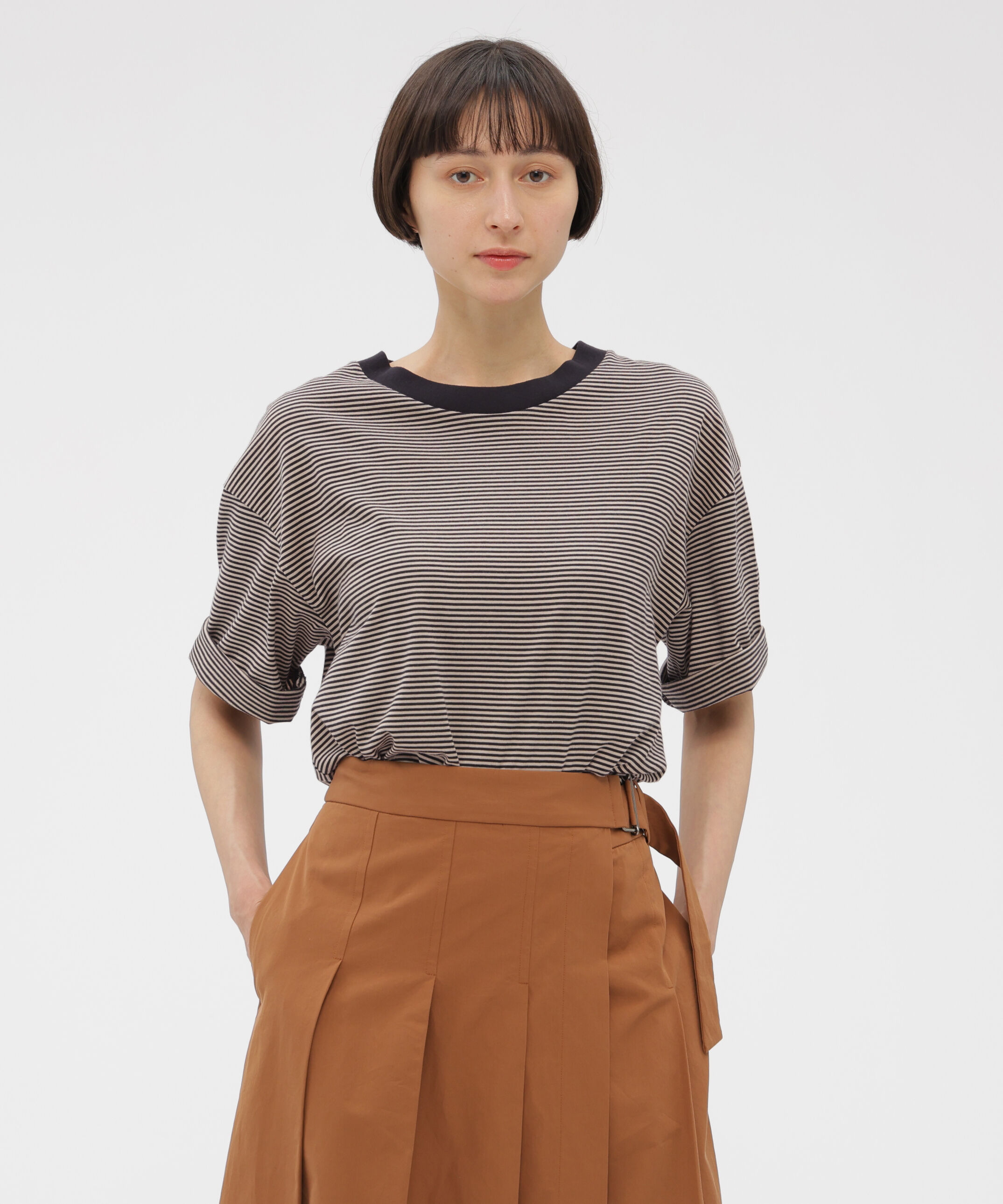  「COTTON MINI STRIPE JERSEY TOP」|Tシャツ・カットソー|BLACK