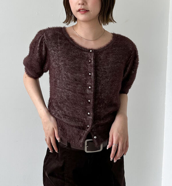 archives「ミニフェザーパフスリーブニットカーディガン」|カーディガン|BROWN