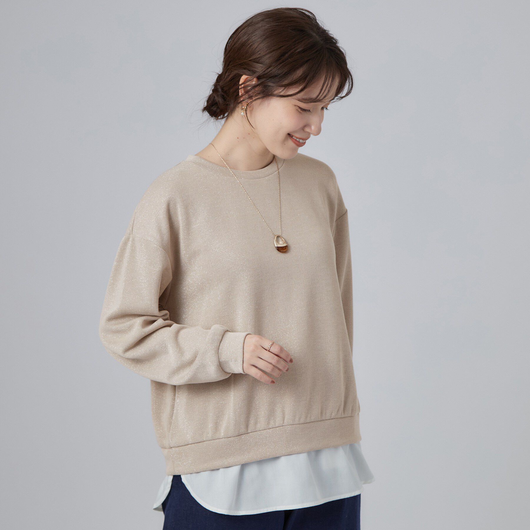 SHOO･LA･RUE「【S-LL/洗濯機可】レイヤード風 ラメ入りトップス」|Tシャツ・カットソー|