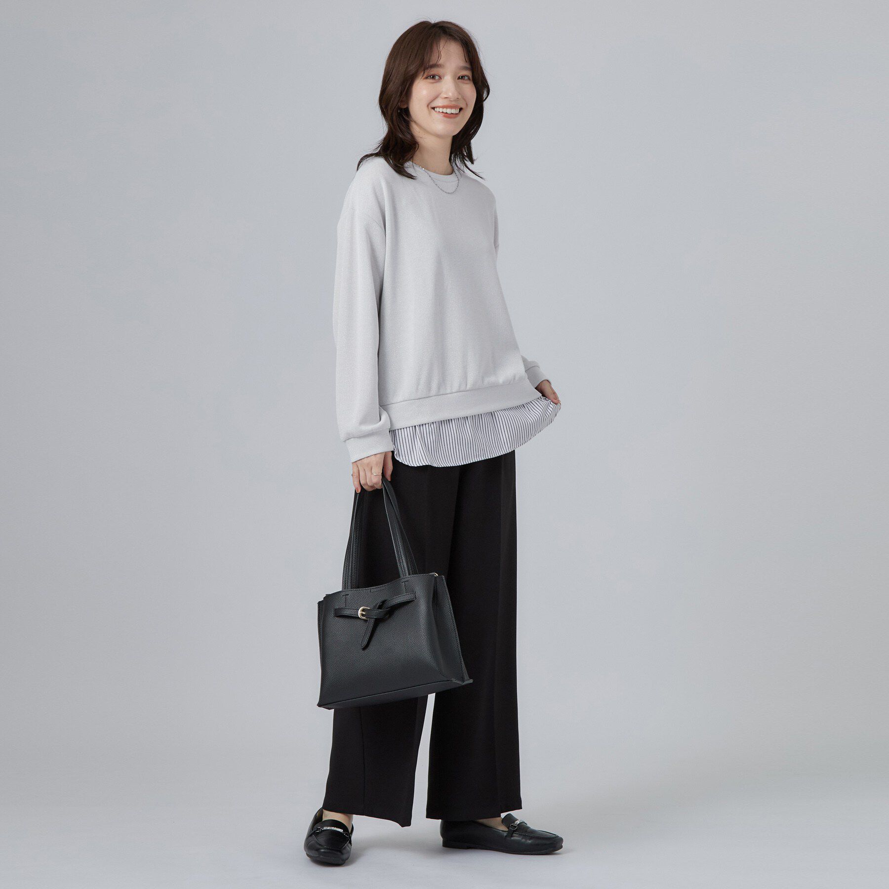SHOO･LA･RUE「【S-LL/洗濯機可】レイヤード風 ラメ入りトップス」|Tシャツ・カットソー|