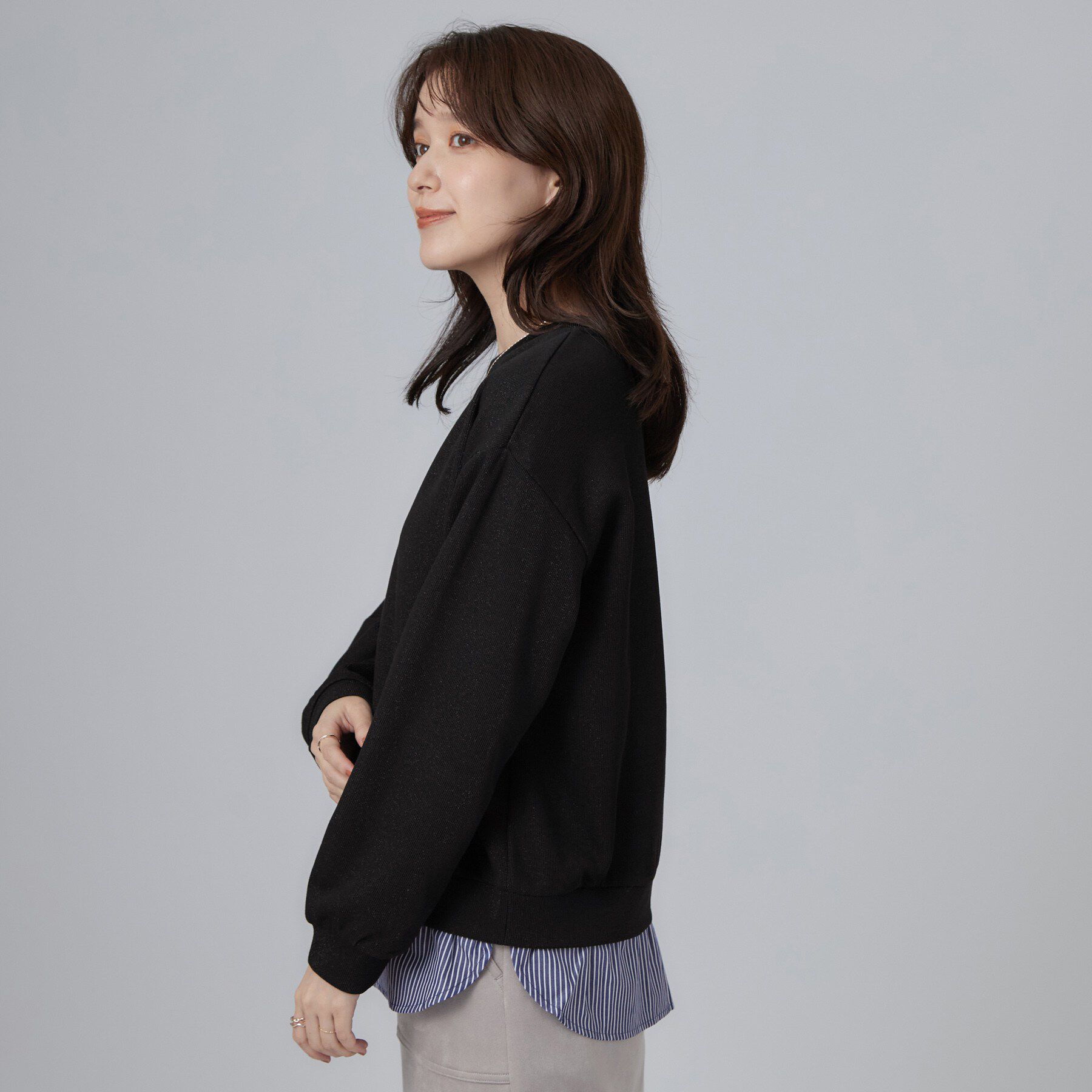 SHOO･LA･RUE「【S-LL/洗濯機可】レイヤード風 ラメ入りトップス」|Tシャツ・カットソー|
