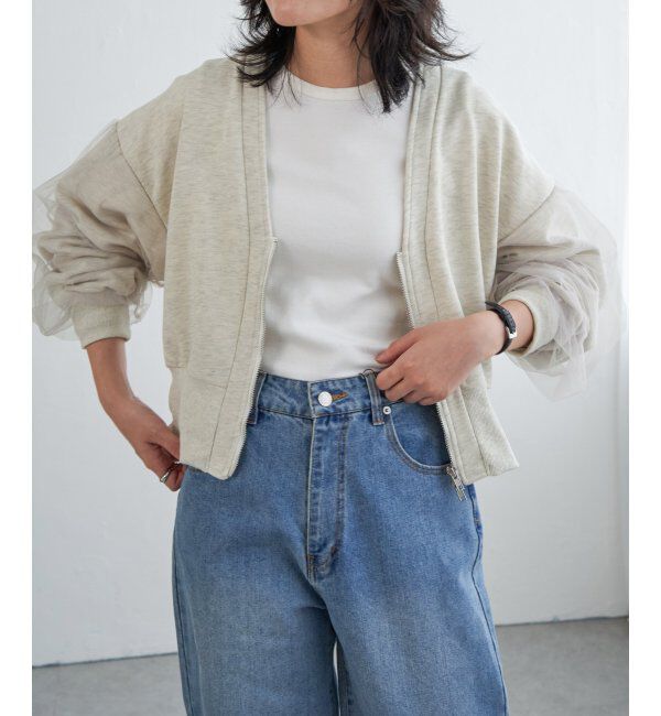 VENCE share style「裏毛ｘチュールダブルZIPカーディガン」|スウェット・ジャージ|