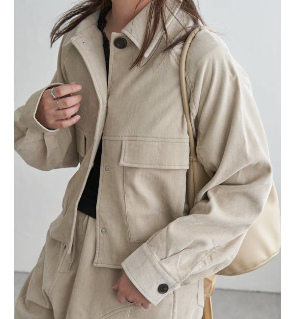 VENCE share style「【セットアップ対応】ベロアデニムステンカラーショートジャケット」|ブルゾン・スタジャン|