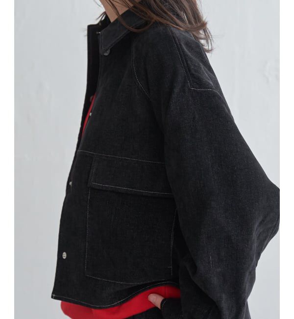 VENCE share style「【セットアップ対応】ベロアデニムステンカラーショートジャケット」|ブルゾン・スタジャン|