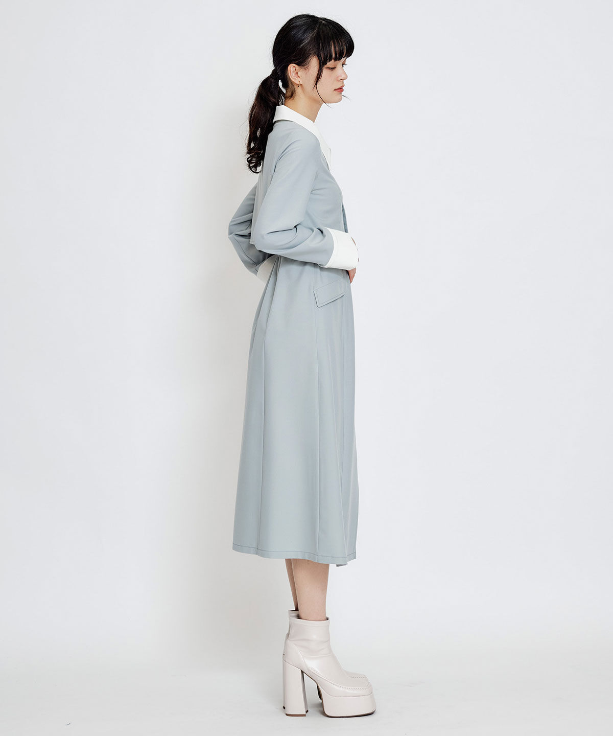 REDYAZEL「フロントZIPバイカラーロングシャツワンピース」|ワンピース|