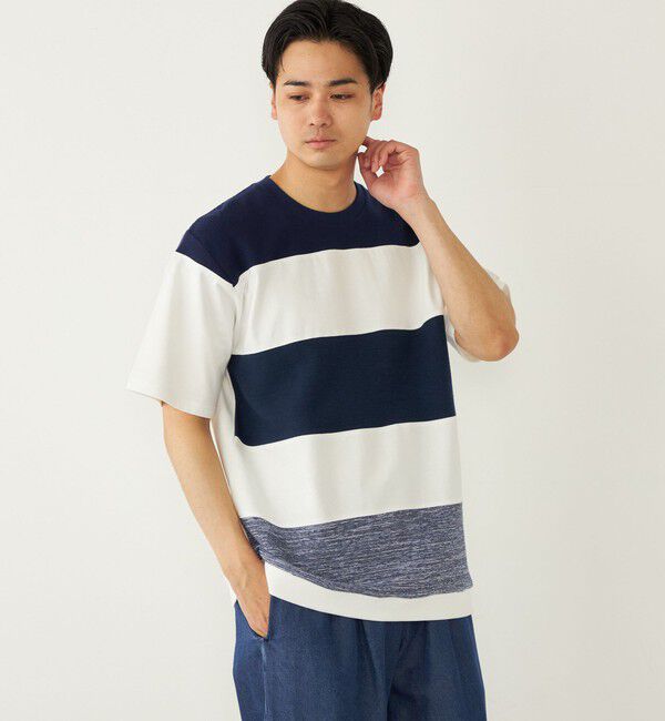 SHIPS Colors 「SHIPS Colors:〈洗濯機可能〉ニット 切替 ボーダー Tシャツ」|Tシャツ・カットソー|