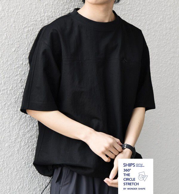SHIPS any「SHIPS any: 360&deg; THE CIRCLE STRETCH リネン混 スピンドルTシャツ◆」|Tシャツ・カットソー|ブラック