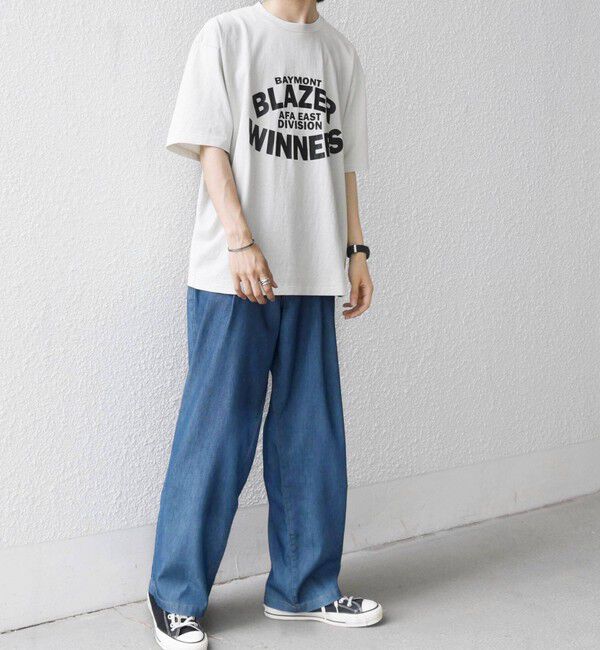 SHIPS any「【SHIPS any別注】ONEITA:〈洗濯機可能〉ピグメント ダイ リラックス ロゴ プリント Tシャツ◇」|Tシャツ・カットソー|