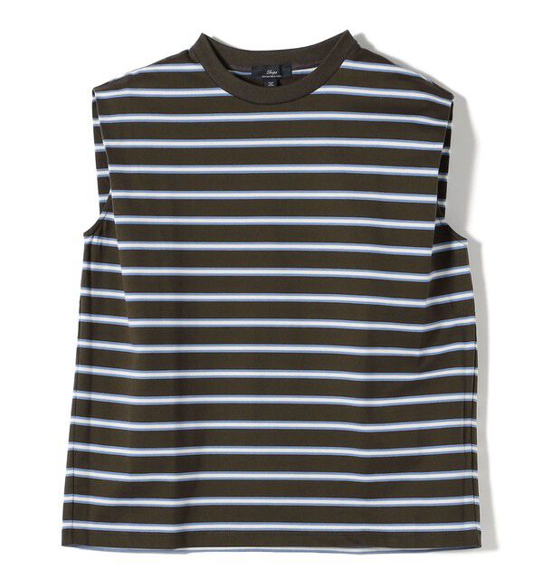 SHIPS for women「SHIPS Primary Navy Label: マルチボーダー フレンチ スリーブ プルオーバー」|Tシャツ・カットソー|カーキ