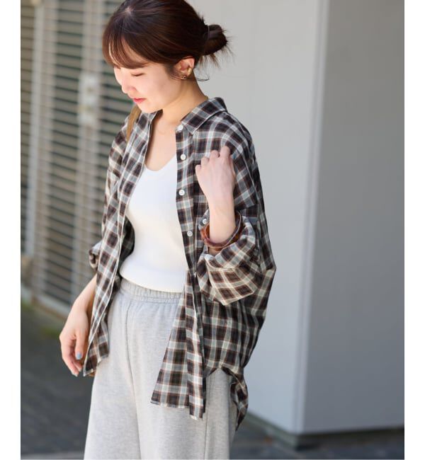 JOURNAL STANDARD relume「《追加2》コットンローンチェックオーバーサイズ」|シャツ・ブラウス|ブラウン