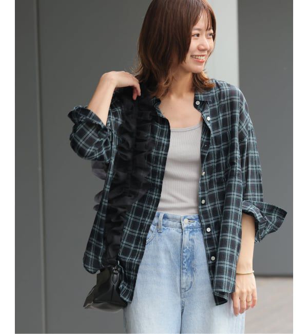 JOURNAL STANDARD relume「《追加2》コットンローンチェックオーバーサイズ」|シャツ・ブラウス|グリーン