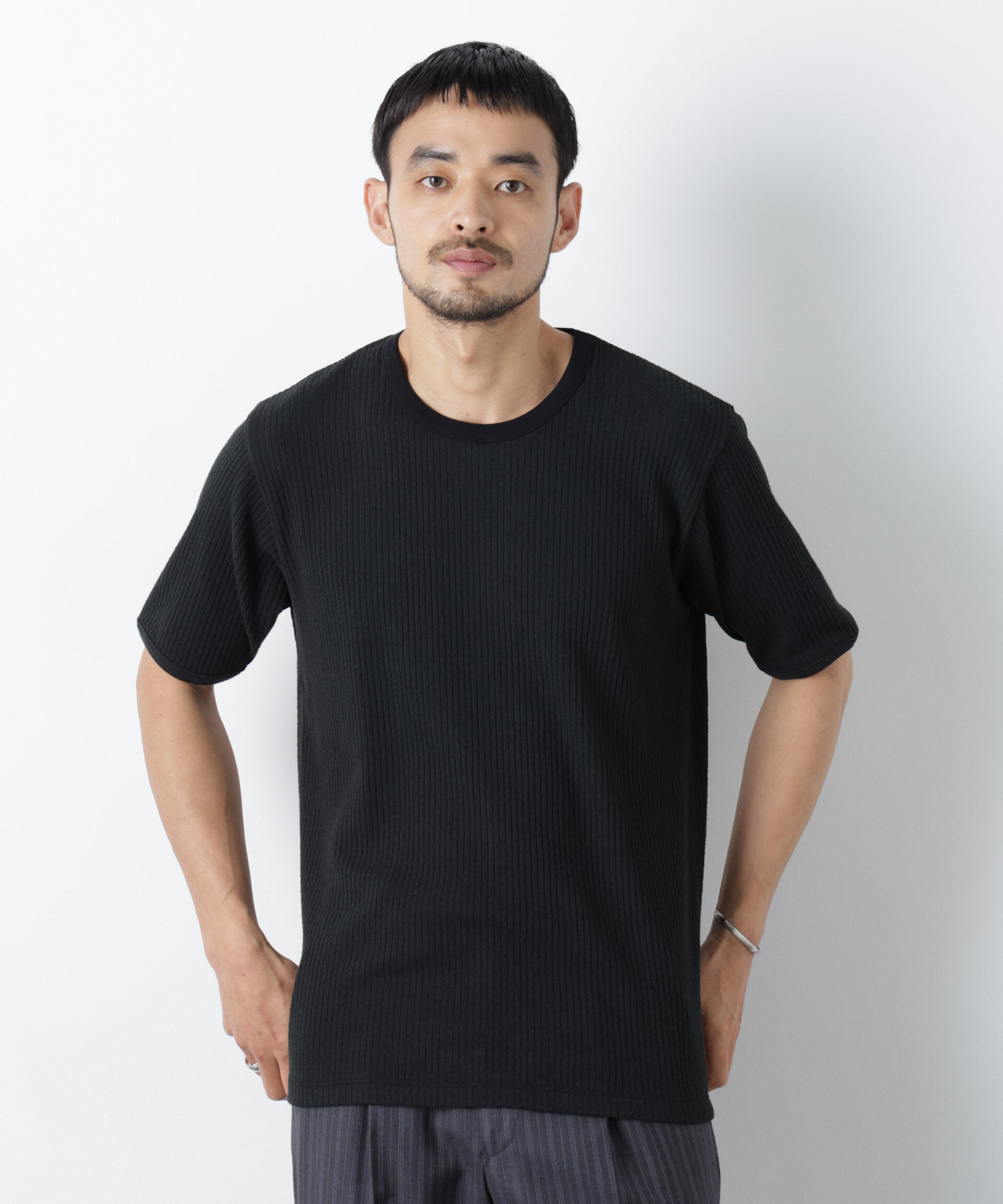 NANO universe「強撚ループヤーン針抜きリンガーTEE」|Tシャツ・カットソー|