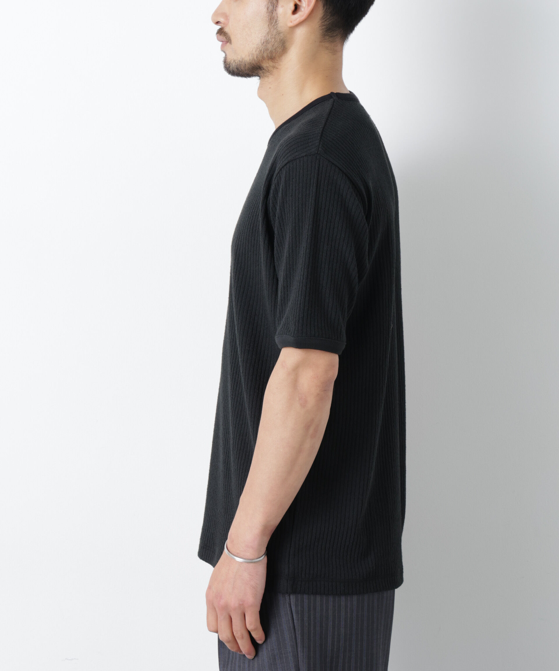 NANO universe「強撚ループヤーン針抜きリンガーTEE」|Tシャツ・カットソー|