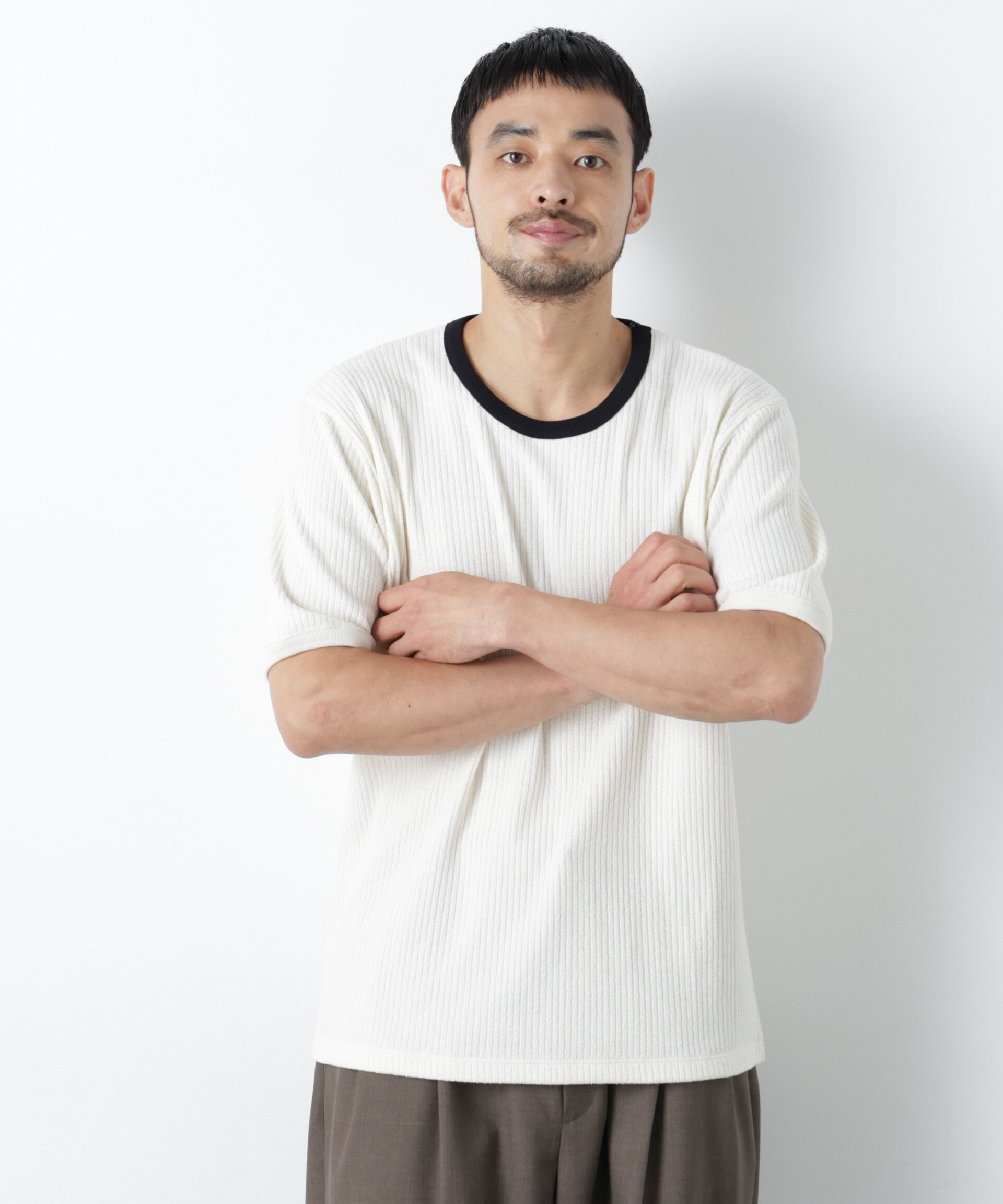 NANO universe「強撚ループヤーン針抜きリンガーTEE」|Tシャツ・カットソー|エクリュ4