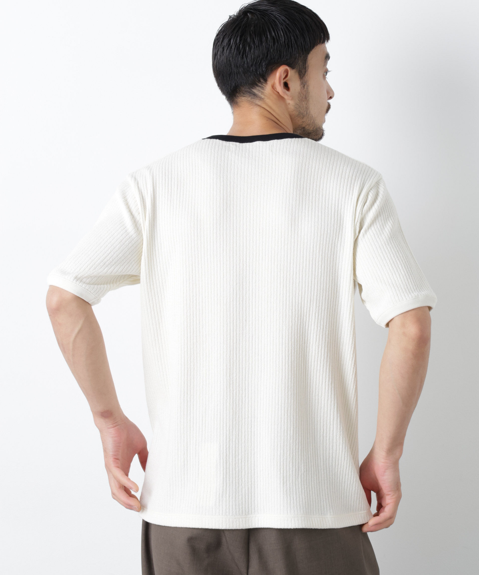 NANO universe「強撚ループヤーン針抜きリンガーTEE」|Tシャツ・カットソー|
