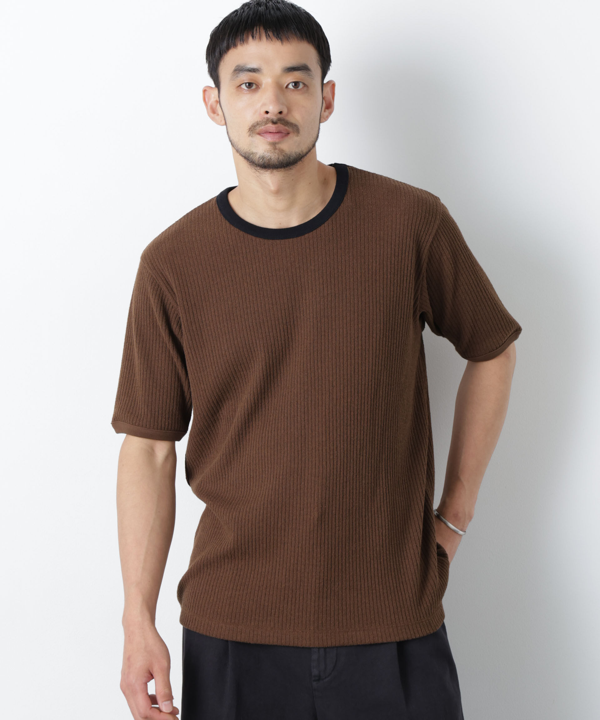 NANO universe「強撚ループヤーン針抜きリンガーTEE」|Tシャツ・カットソー|